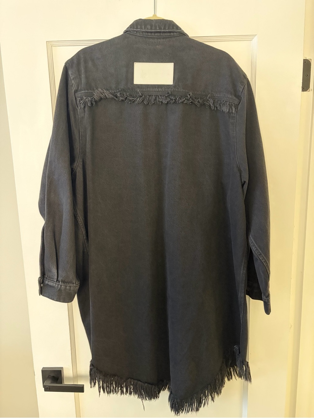 Adidas x KSENIASCHNAIDER Black Denim Fringe Shirt Dress Snap Front XL - Picture 9 of 10